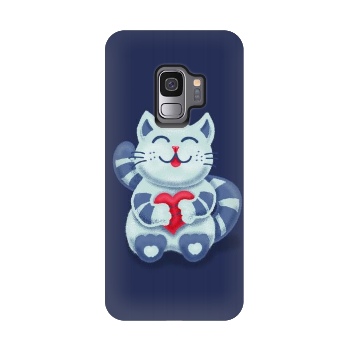 Galaxy S9 StrongFit Cute Blue Kitty With Heart In Love by Boriana Giormova