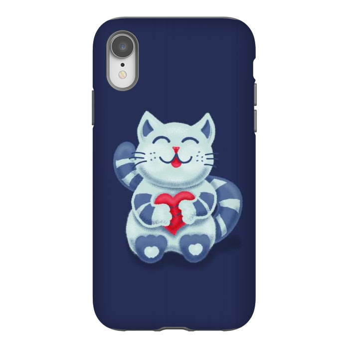 iPhone Xr StrongFit Cute Blue Kitty With Heart In Love by Boriana Giormova
