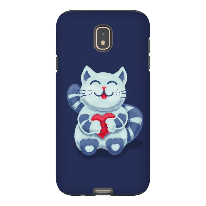 Galaxy J7 StrongFit Cute Blue Kitty With Heart In Love by Boriana Giormova