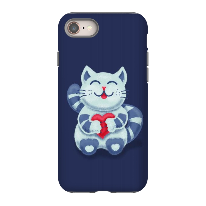 iPhone SE StrongFit Cute Blue Kitty With Heart In Love by Boriana Giormova