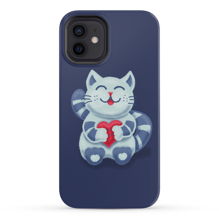 iPhone 12 mini StrongFit Cute Blue Kitty With Heart In Love by Boriana Giormova