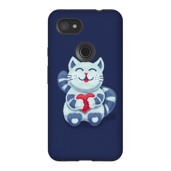 Pixel 3AXL StrongFit Cute Blue Kitty With Heart In Love by Boriana Giormova
