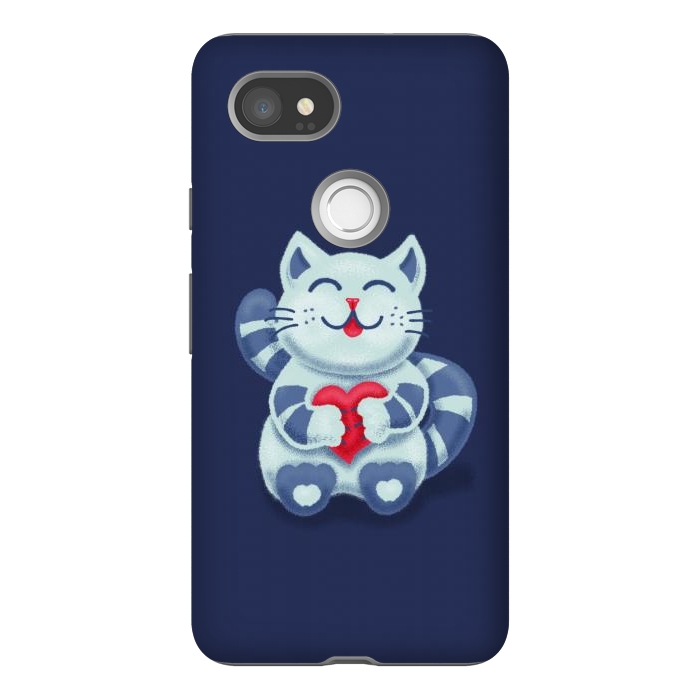 Pixel 2XL StrongFit Cute Blue Kitty With Heart In Love by Boriana Giormova