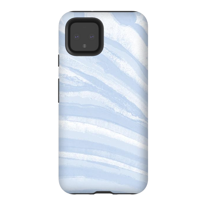 Pixel 4 StrongFit Baby blue pastel marble stripes by Oana 