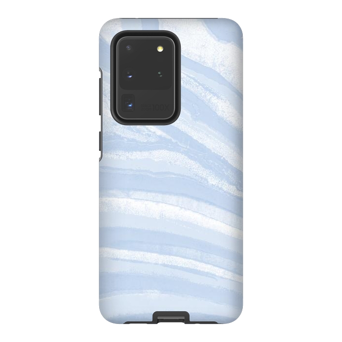 Galaxy S20 Ultra StrongFit Baby blue pastel marble stripes by Oana 