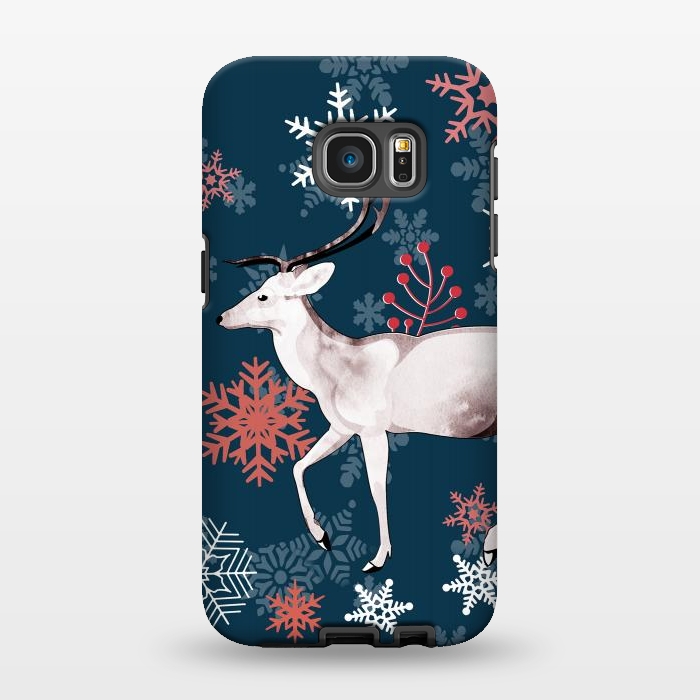 Galaxy S7 EDGE StrongFit Reindeer and snowflakes winter illustration by Oana 