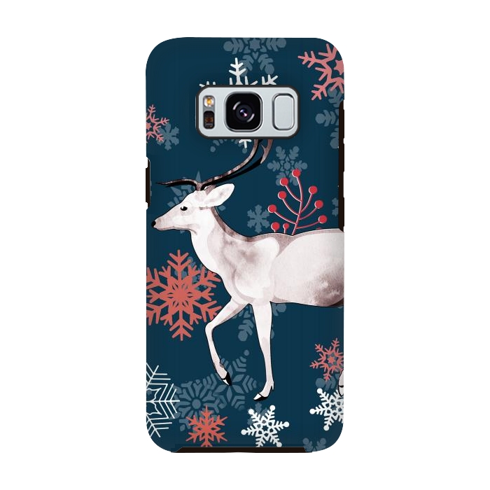 Galaxy S8 StrongFit Reindeer and snowflakes winter illustration by Oana 