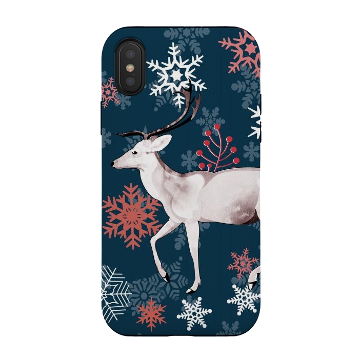 iPhone Xs / X StrongFit Reindeer and snowflakes winter illustration by Oana 