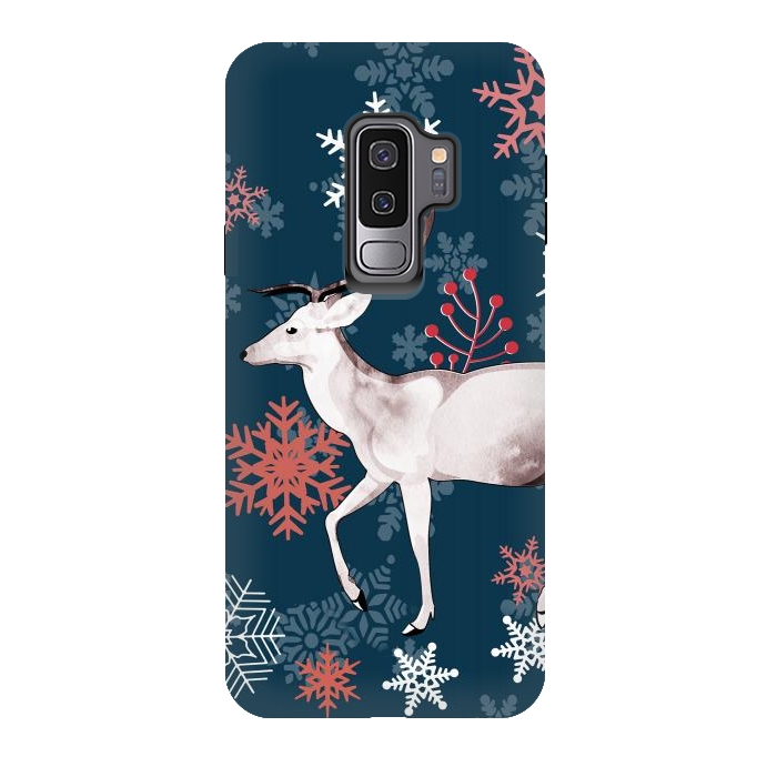 Galaxy S9 plus StrongFit Reindeer and snowflakes winter illustration by Oana 