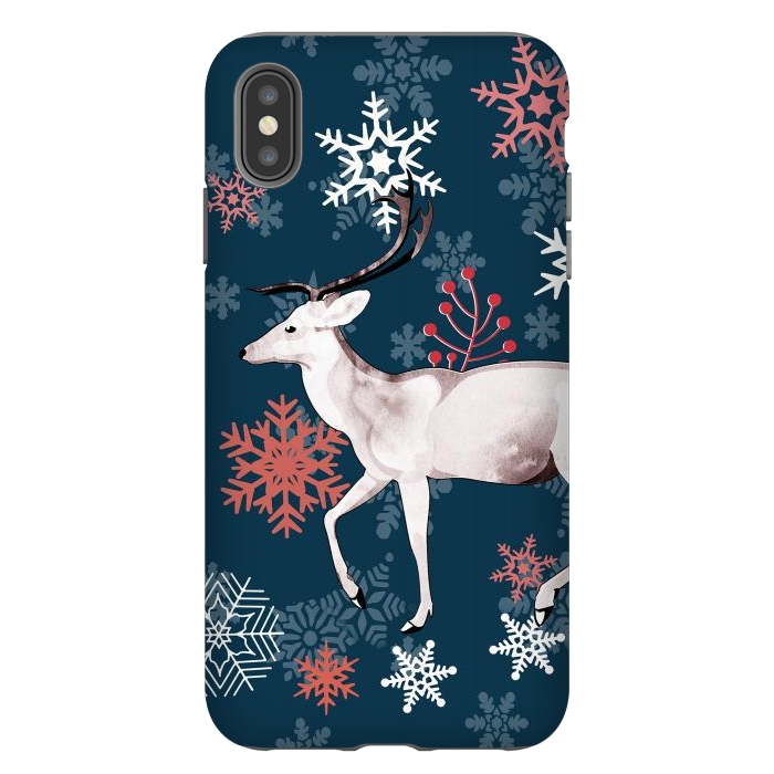 iPhone Xs Max StrongFit Reindeer and snowflakes winter illustration by Oana 