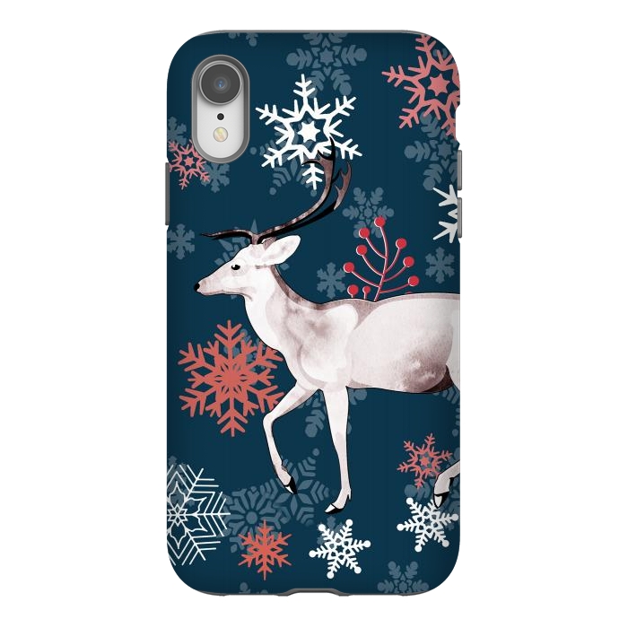 iPhone Xr StrongFit Reindeer and snowflakes winter illustration by Oana 