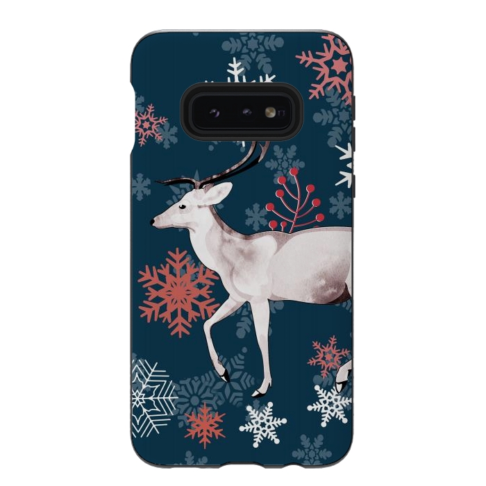 Galaxy S10e StrongFit Reindeer and snowflakes winter illustration by Oana 