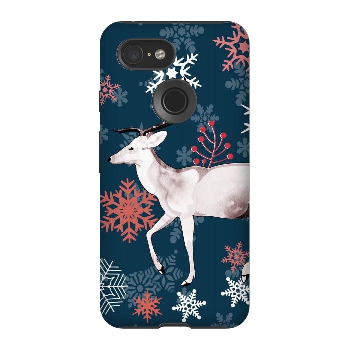 Pixel 3 StrongFit Reindeer and snowflakes winter illustration by Oana 