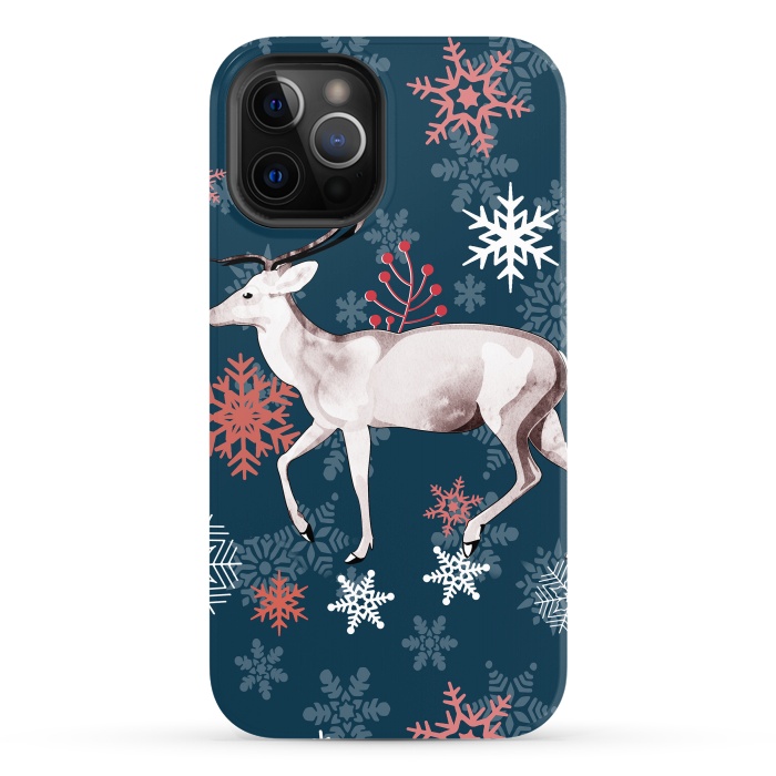iPhone 12 Pro Max StrongFit Reindeer and snowflakes winter illustration by Oana 