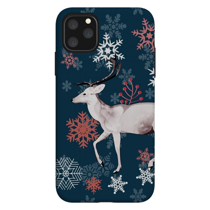 iPhone 11 Pro Max StrongFit Reindeer and snowflakes winter illustration by Oana 