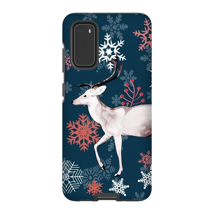 Galaxy S20 StrongFit Reindeer and snowflakes winter illustration by Oana 