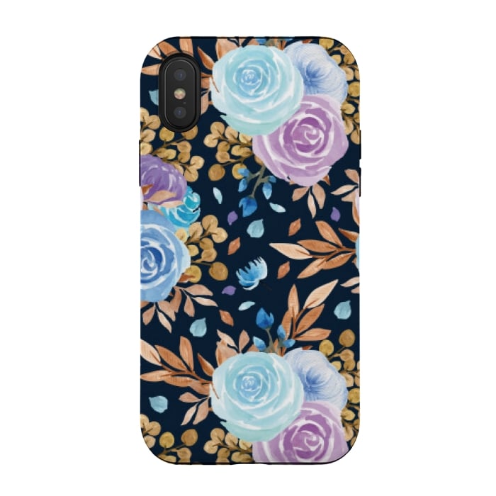 iPhone Xs / X StrongFit blue purple floral pattern by MALLIKA