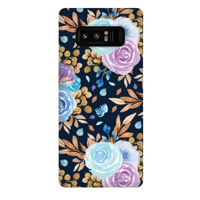 Galaxy Note 8 StrongFit blue purple floral pattern by MALLIKA