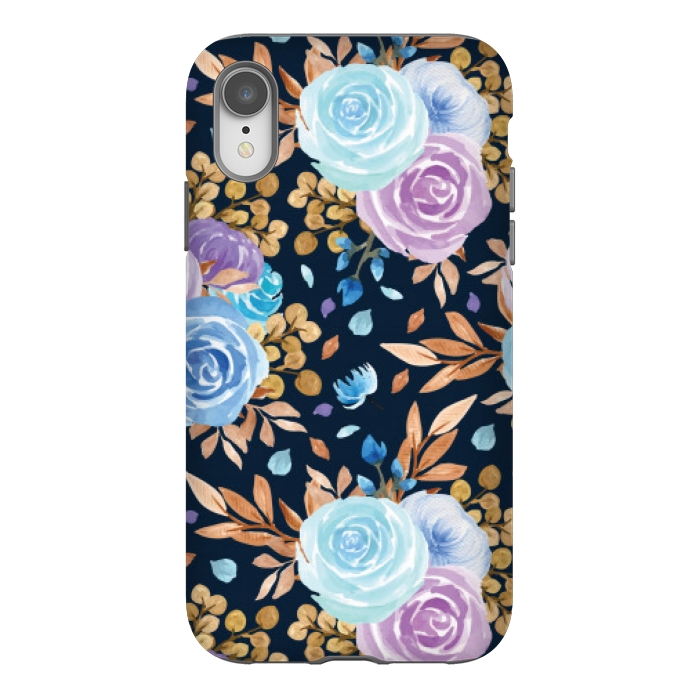 iPhone Xr StrongFit blue purple floral pattern by MALLIKA