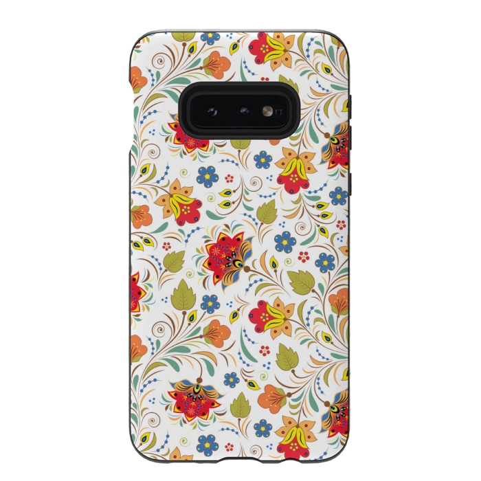 Galaxy S10e StrongFit red yellow floral pattern by MALLIKA