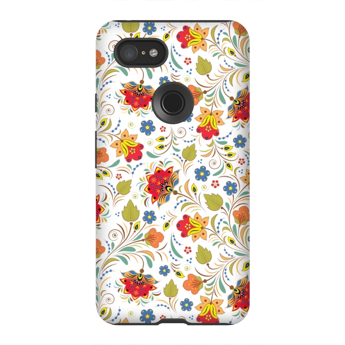 Pixel 3XL StrongFit red yellow floral pattern by MALLIKA