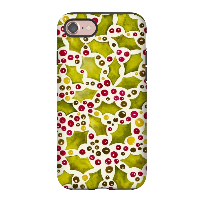 iPhone 7 StrongFit Watercolour Christmas Holly and Berries Pattern by Paula Ohreen