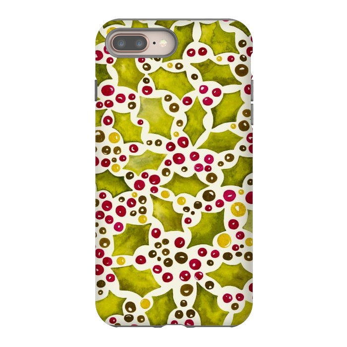 iPhone 7 plus StrongFit Watercolour Christmas Holly and Berries Pattern by Paula Ohreen