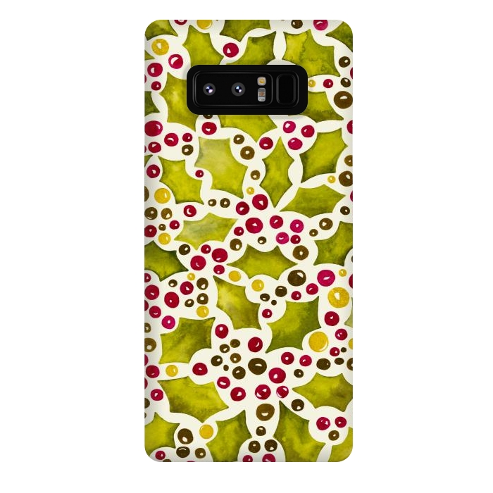 Galaxy Note 8 StrongFit Watercolour Christmas Holly and Berries Pattern by Paula Ohreen