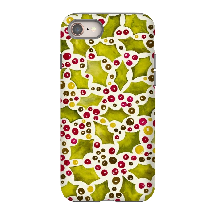 iPhone 8 StrongFit Watercolour Christmas Holly and Berries Pattern by Paula Ohreen
