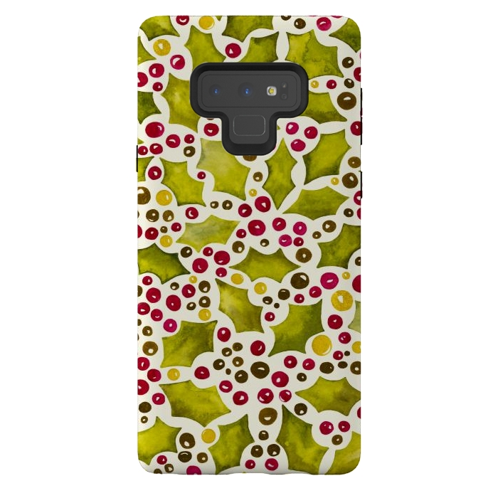 Galaxy Note 9 StrongFit Watercolour Christmas Holly and Berries Pattern by Paula Ohreen