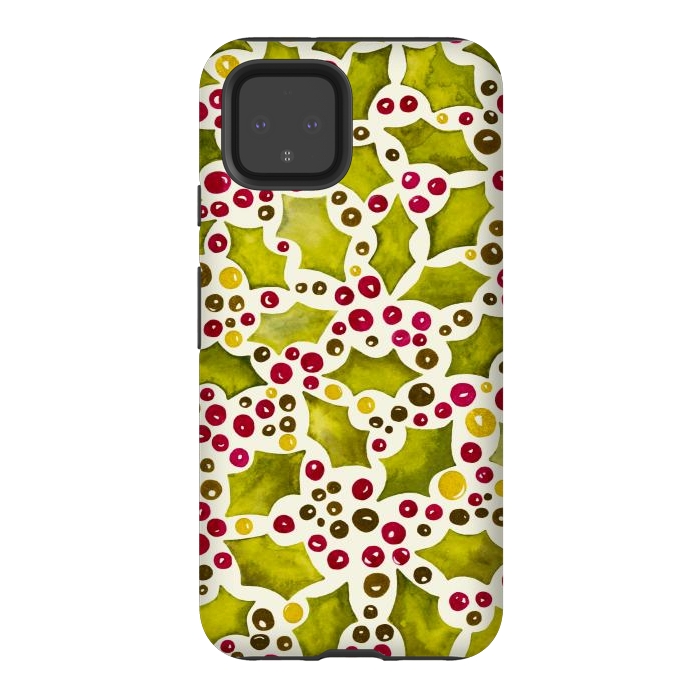 Pixel 4 StrongFit Watercolour Christmas Holly and Berries Pattern by Paula Ohreen