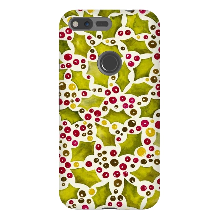 Pixel XL StrongFit Watercolour Christmas Holly and Berries Pattern by Paula Ohreen