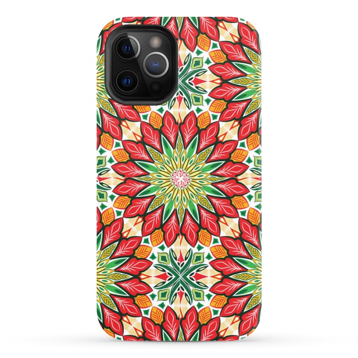 iPhone 12 Pro StrongFit ORANGE RED FLORAL GREEN PRINT by MALLIKA