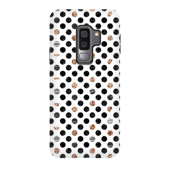 Galaxy S9 plus StrongFit Ink and gold glitter polka dots by Oana 
