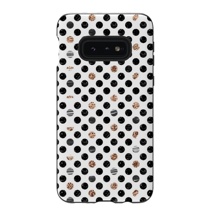 Galaxy S10e StrongFit Ink and gold glitter polka dots by Oana 