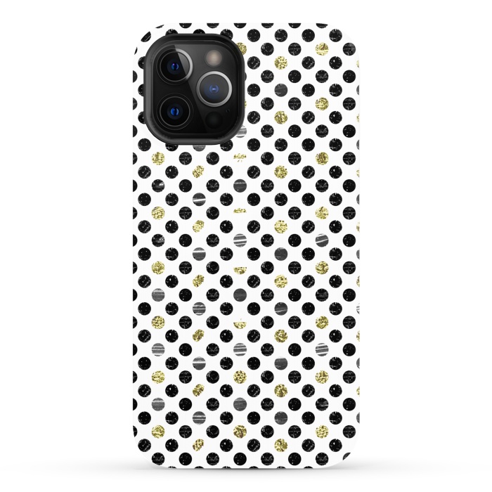 iPhone 12 Pro Max StrongFit Ink and gold glitter polka dots by Oana 