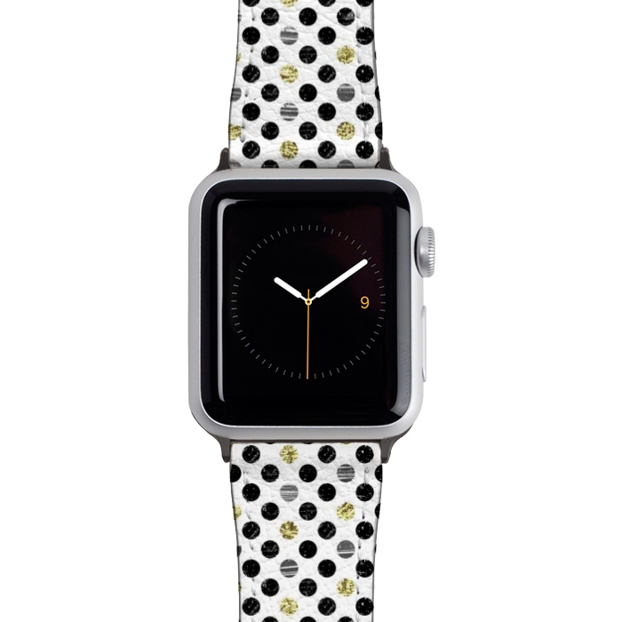 Watch 42mm / 44mm Strap PU leather Ink and gold glitter polka dots by Oana 