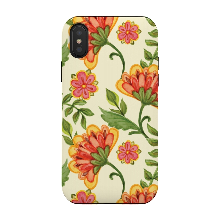 iPhone Xs / X StrongFit red yellow green floral pattern by MALLIKA