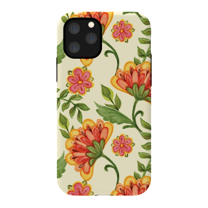 iPhone 11 Pro StrongFit red yellow green floral pattern by MALLIKA