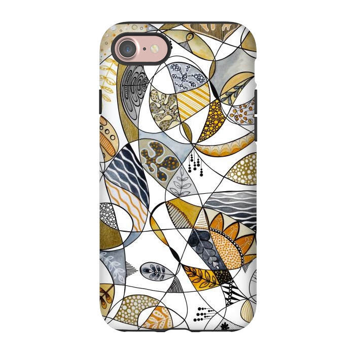 iPhone 7 StrongFit Continuous Line Abstract Art in Grey and Yellow by Paula Ohreen