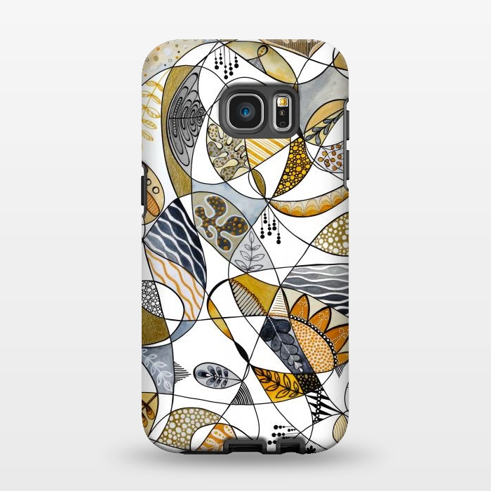 Galaxy S7 EDGE StrongFit Continuous Line Abstract Art in Grey and Yellow by Paula Ohreen