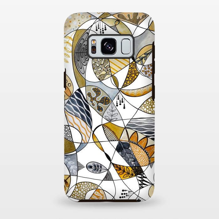 Galaxy S8 plus StrongFit Continuous Line Abstract Art in Grey and Yellow by Paula Ohreen