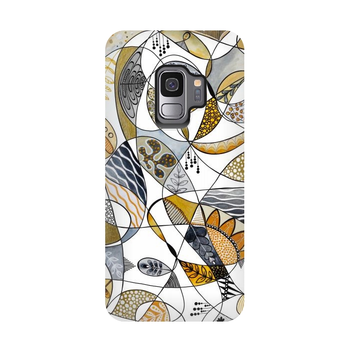 Galaxy S9 StrongFit Continuous Line Abstract Art in Grey and Yellow by Paula Ohreen