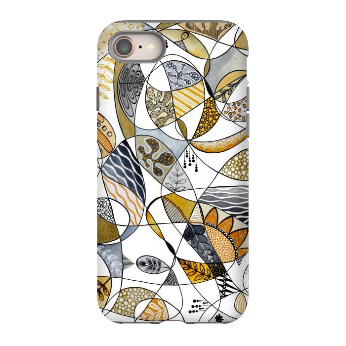 iPhone 8 StrongFit Continuous Line Abstract Art in Grey and Yellow by Paula Ohreen