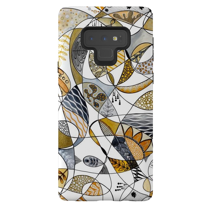 Galaxy Note 9 StrongFit Continuous Line Abstract Art in Grey and Yellow by Paula Ohreen