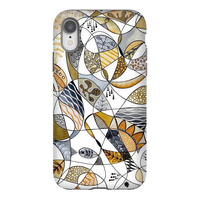 iPhone Xr StrongFit Continuous Line Abstract Art in Grey and Yellow by Paula Ohreen