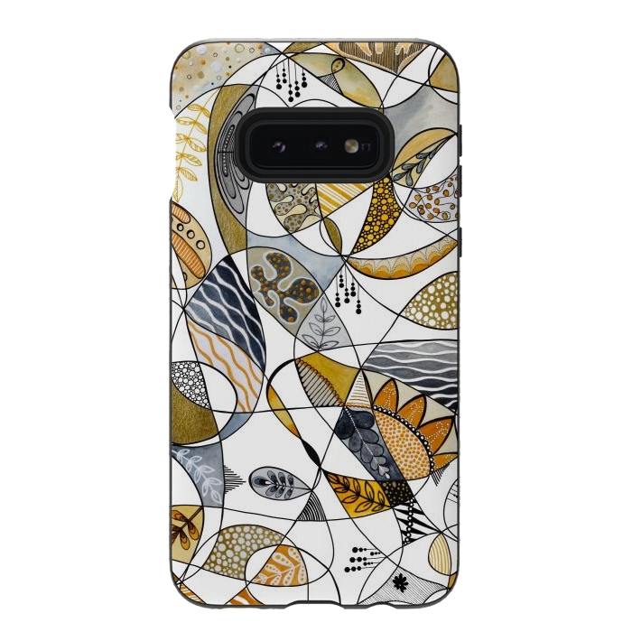 Galaxy S10e StrongFit Continuous Line Abstract Art in Grey and Yellow by Paula Ohreen