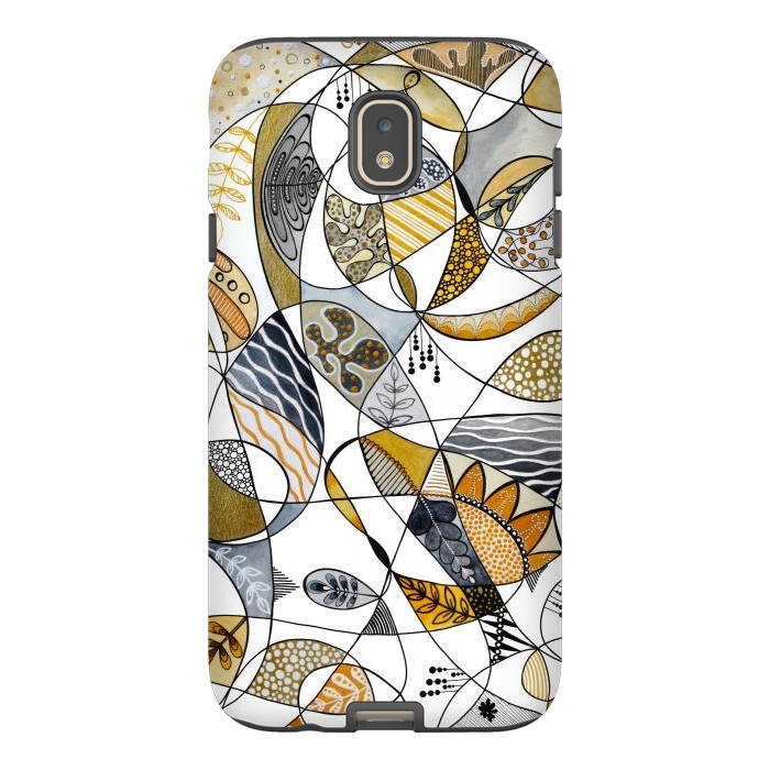 Galaxy J7 StrongFit Continuous Line Abstract Art in Grey and Yellow by Paula Ohreen