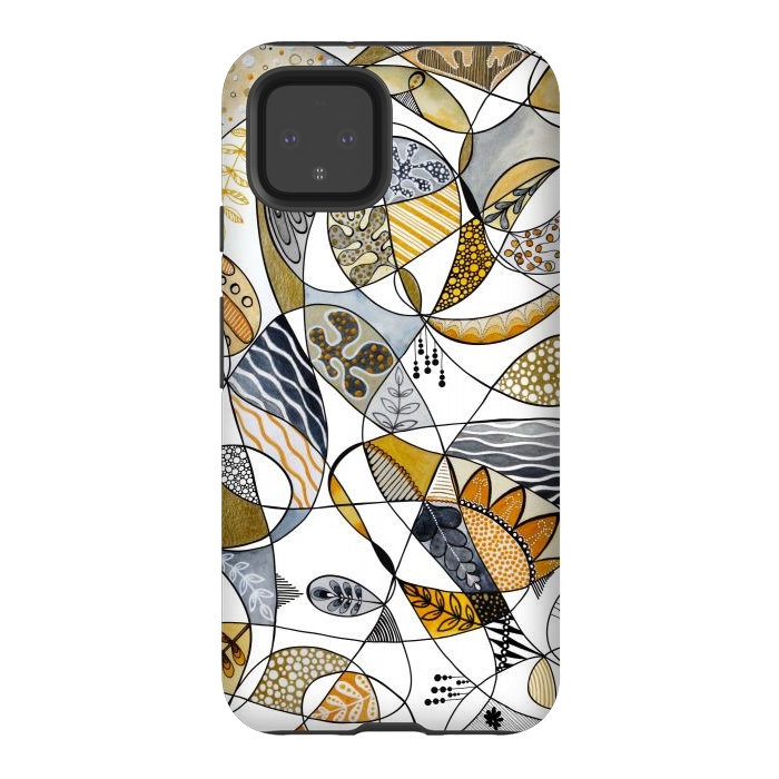 Pixel 4 StrongFit Continuous Line Abstract Art in Grey and Yellow by Paula Ohreen