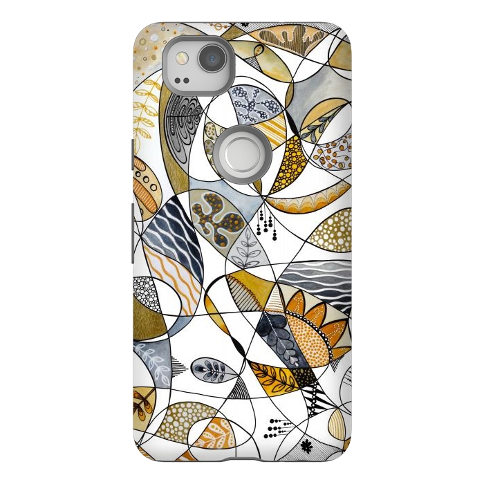 Pixel 2 StrongFit Continuous Line Abstract Art in Grey and Yellow by Paula Ohreen